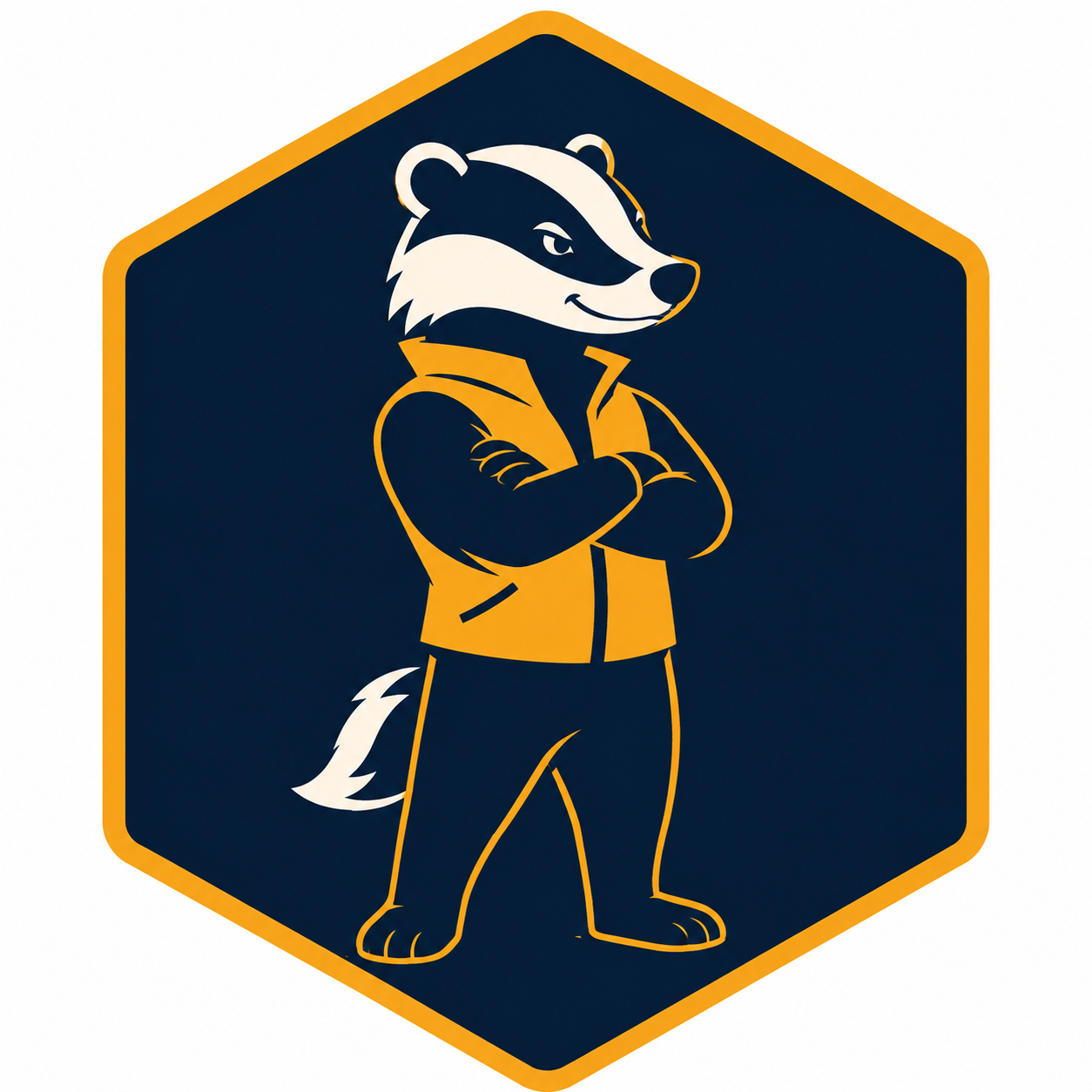 The LifeBadger mascot — a confident badger in a gold vest, arms crossed